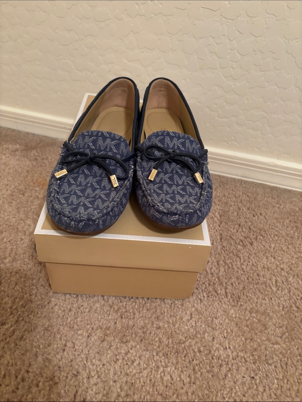 Michael Kors Navy Logo Moccasin Flats